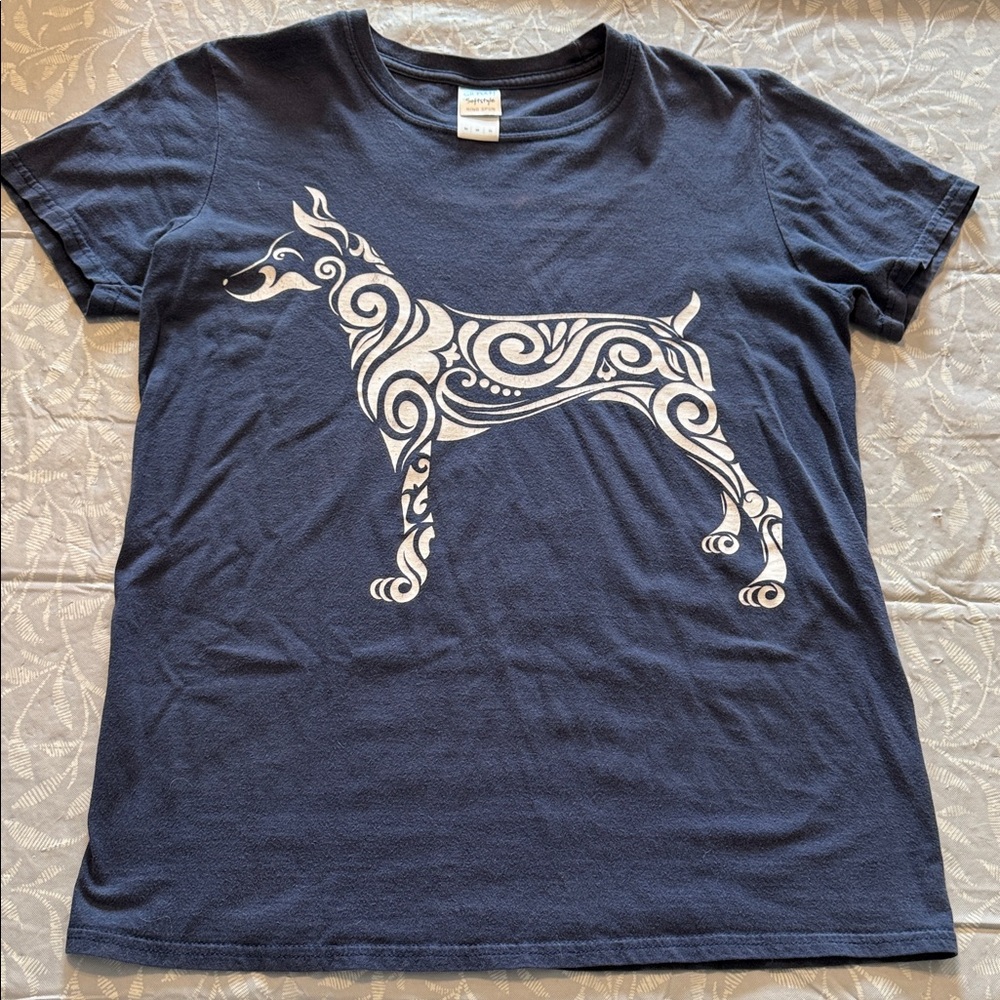 Gildan Navy Blue Short Sleeve Tee with White Dog Design